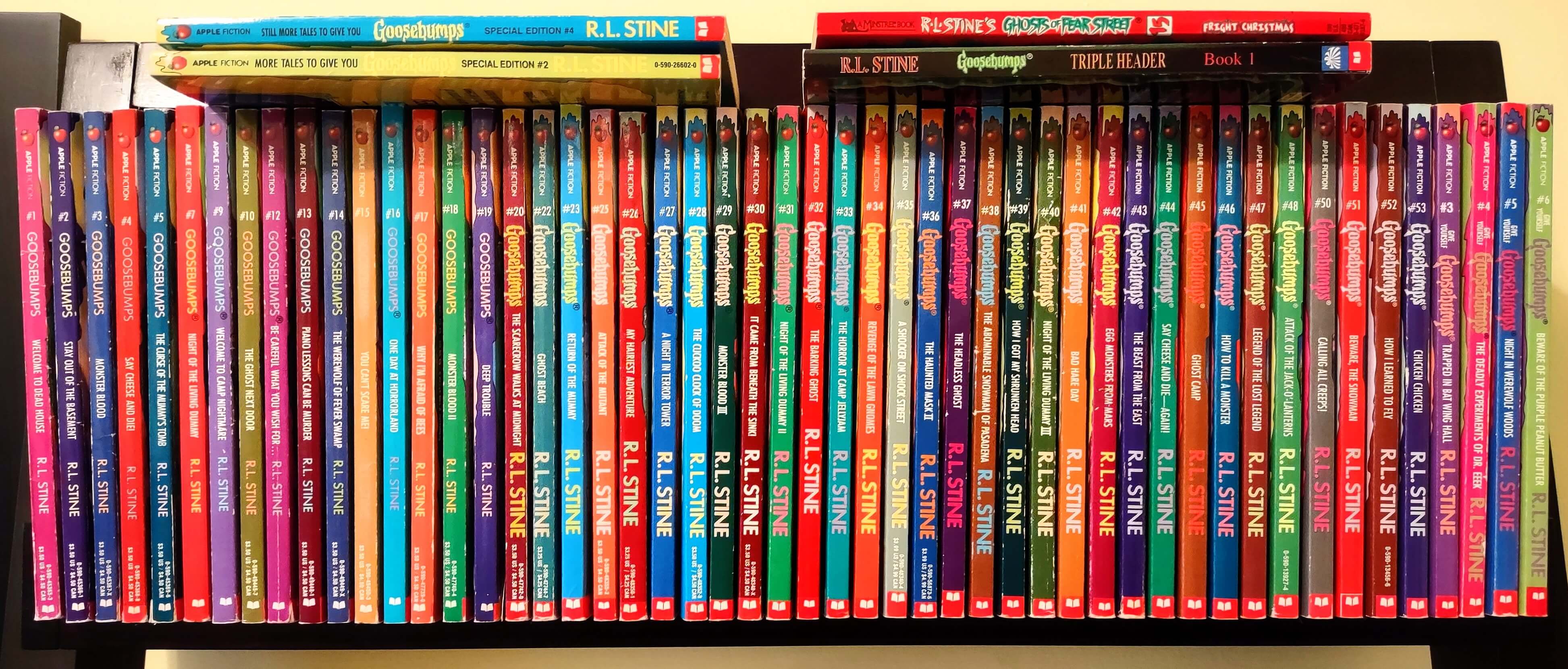 Ben's Colorful Goosebumps Book Collection On A Bookshelf
